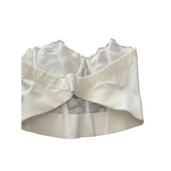 Lady‎ Manhattan Vintage White Romantic Floral Pin Stripe Corset Bra Lingere